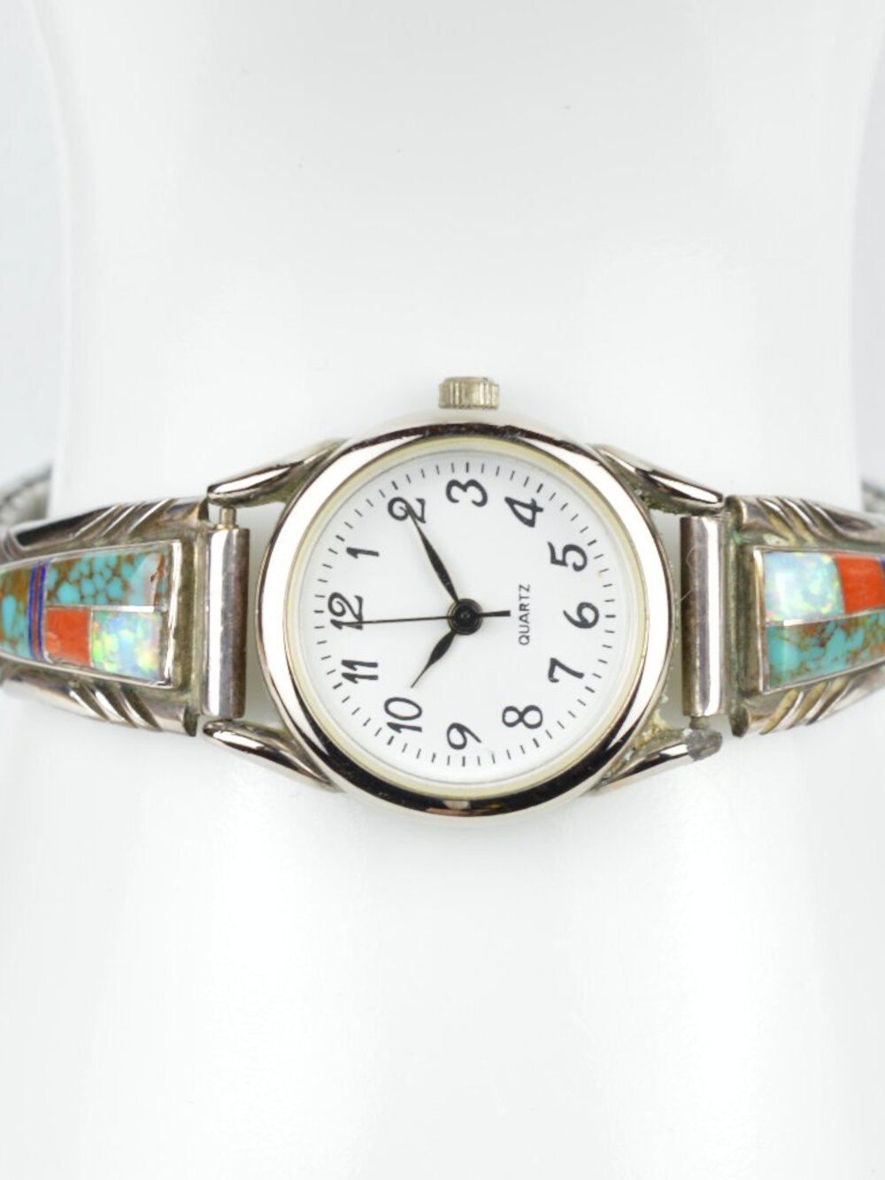 Navajo James Francisco Sterling Silver Watch Tips Turquoise Opal Inlay VTG JF